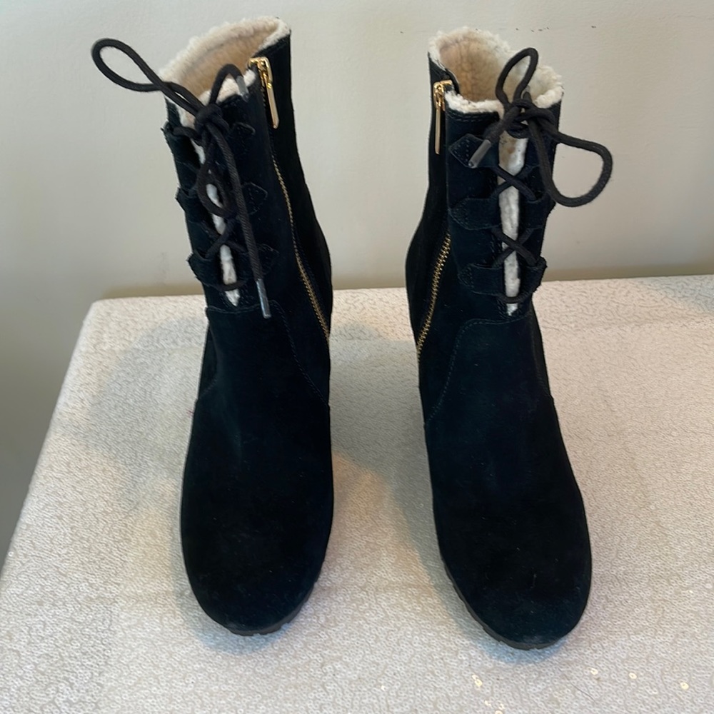 Michael Kors size 8 heel booties black suede gold detail
